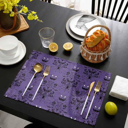 Placemats for Dining Table Set of 6, Halloween Haunted Mansion Design Table Mats Stain Resistant Heat Insulation Non-Slip Washable Table Decoration for Kitchen, Purple Black