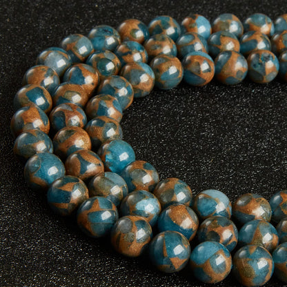 35pcs 10mm Natural Lake Blue Cloisonne Beads Gemstone Beads Round Loose Beads for Jewelry Making
