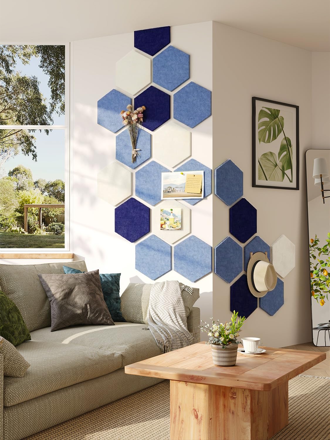 Uoisaiko 8 Pack Hexagon Felt Bulletin Board Tiles - 12" Large Thick Pin Board for Walls with 30 Push Pins, DIY Boards for Office Home School Decor, Aesthetic Hex Cork Board Alternative