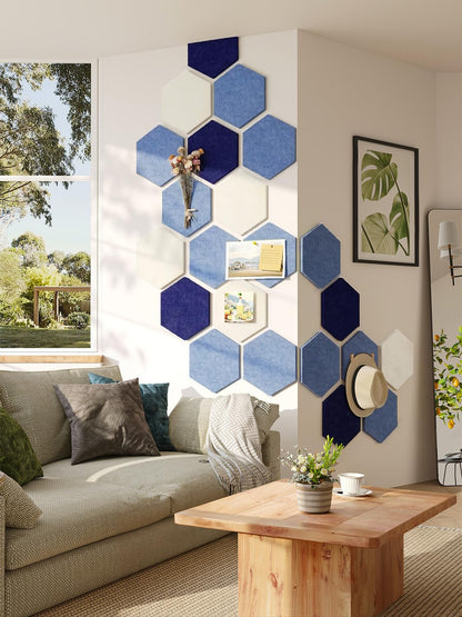 Uoisaiko 8 Pack Hexagon Felt Bulletin Board Tiles - 12" Large Thick Pin Board for Walls with 30 Push Pins, DIY Boards for Office Home School Decor, Aesthetic Hex Cork Board Alternative
