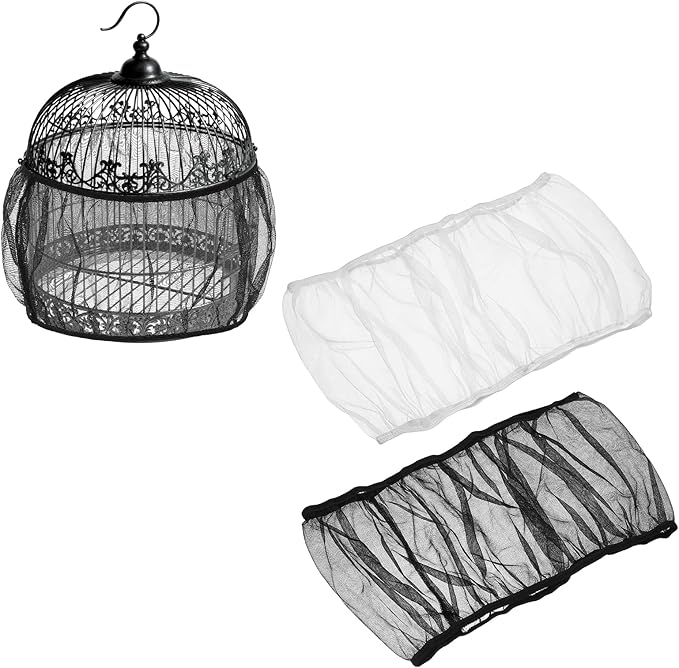 Bird Cage Seed Catcher, Bird Cage Net Cover Seeds Guard, Universal Birdcage Accessories, Black/White, Circumference 59.1"-86.6", Height 15.7" for Parrot Cockatiel Enclosures