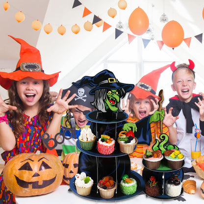 Nuenen Halloween Cupcake Stand Decoration 3 Tier Cardboard Cupcake Holder Party Pumpkin Witch Cupcake Tower for Treat Birthday Baby Shower Party Decor