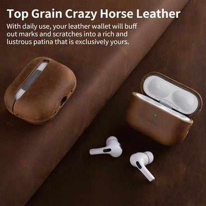 Belemay Handcrafted Crazy Horse Leather Case for AirPods Pro 3rd Gen (2025), Vintage Aesthetic, Two-Tone Effect, Unique Patina, Compatible with MagSafe, Compatible with Airpods Pro 3, Vintage Brown