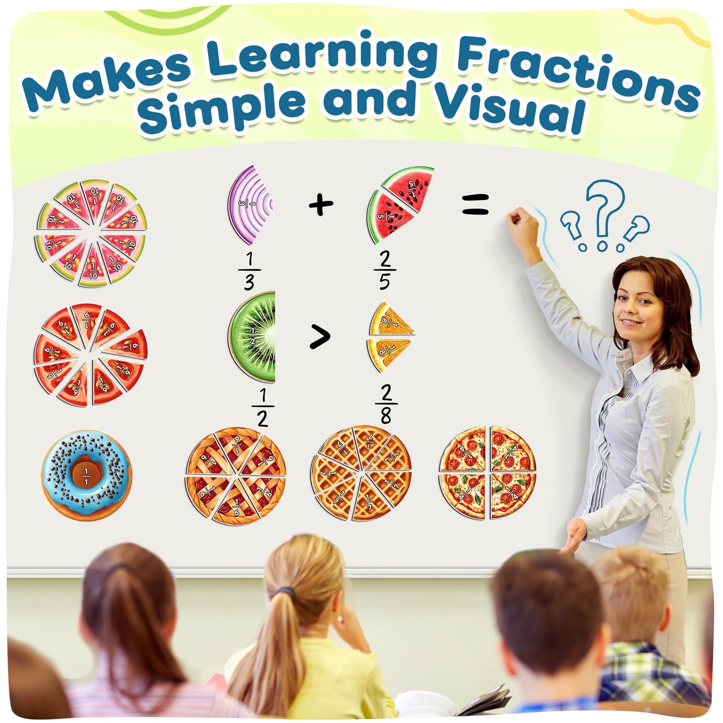 Laffunz Magnetic Fraction Tiles & Circles, Bars,Math Manipulatives, Fraction Manipulatives for 2nd, 3rd, 4th, 5th Grade Classroom Must Haves Teachers Whiteboard Teaching School Homeschool Supplies