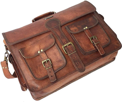 cuero Leather Messenger Bag for Men, 18 Inch Laptop Crossbody, Handmade Leather Shoulder Satchel Bag for Men, Full Grain Business Briefcase for Office/Work/Travel - Vintage Brown