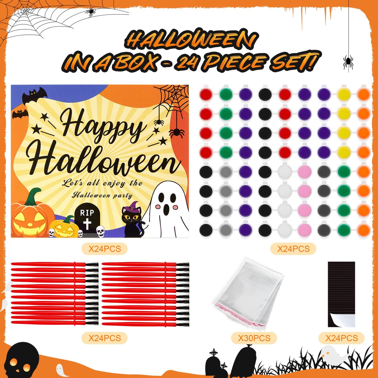 Bafeil 24-Set Halloween Painting Crafts 4", Wooden Cutouts Arts and Crafts, DIY Wooden Fridge Magnets Halloween Party Supplies, Party Favors Gifts Family School Activities Games Goodie Bag Stuffers
