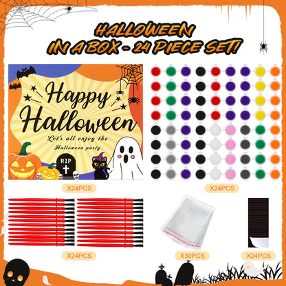 Bafeil 24-Set Halloween Painting Crafts 4", Wooden Cutouts Arts and Crafts, DIY Wooden Fridge Magnets Halloween Party Supplies, Party Favors Gifts Family School Activities Games Goodie Bag Stuffers