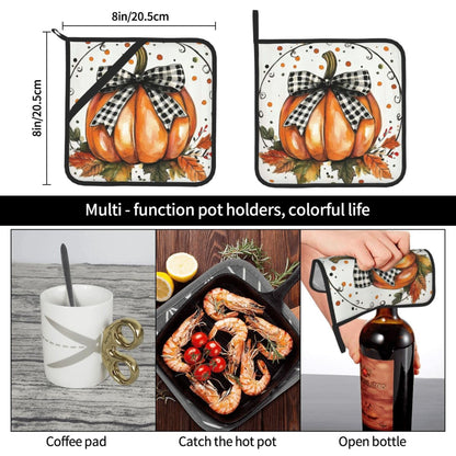 Orange Polka Dots Fall Pumpkin Pot Holders Set of 2 Maple Leaves Kitchen Decorative Heat Resistant Potholder Cotton Lining Oven Hot Pads for Cooking Baking Microwave BBQ Holiday Decors