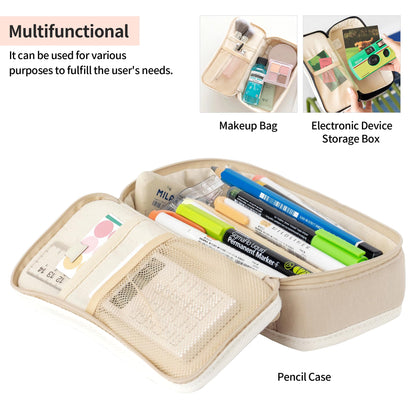 brunch brother Poodle Beige Pencil Case with Ample Storage Embroidery Design Pencil Pouch for Students, Simple Design Stationery Organizer