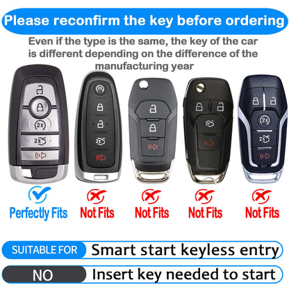 Tukellen for Ford Leather Key Fob Cover with Keychain Compatible with Ford Explorer Mustang Fusion Escape F150 F250 F350 F450 F550 Edge-Black