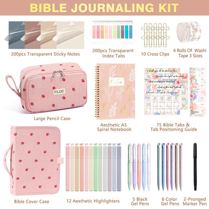 Bible Study Supplies Journaling Kit for Women with Bible Cover Case, Christmas Christian Gifts for Women Mom, Bible Study Tools Accessories Set w/Highlighter Pen, Pencil Case Notebook Annotation Kit
