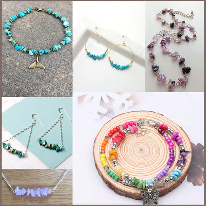 500 pcs Natural Chip Stone Beads Multicolor 5 mm to 8 mm Irregular Gemstone Healing Crystal Loose Rocks Bead Hole Drilled DIY for Bracelet Necklace Earrings Jewelry Making Craft