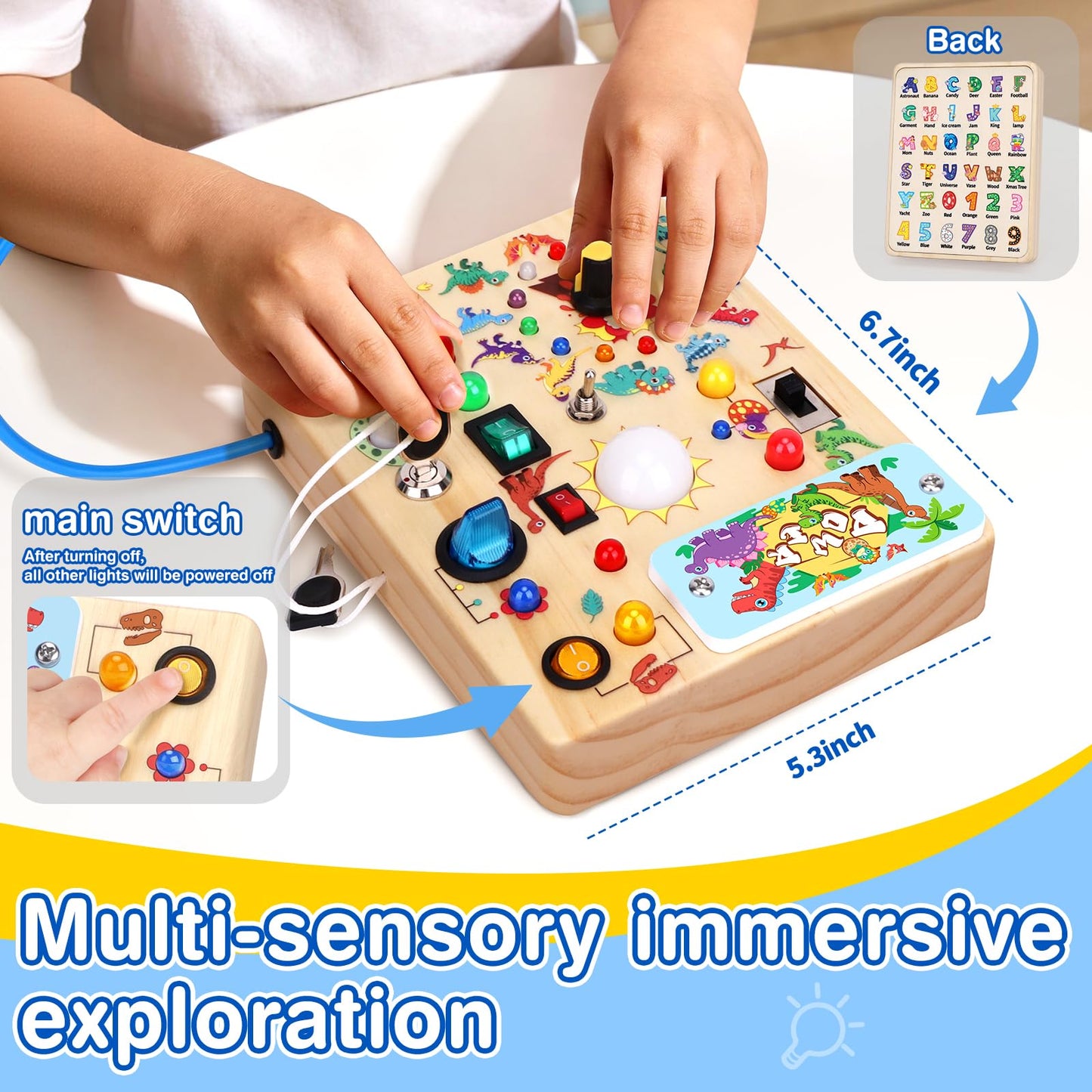 Grarain Busy Board for Toddlers - Montessori Educational Toy for 1-3 Year Old Boys & Girls | Travel-Friendly Sensory Learning Activity | Ideal for Kids with Autism(Dinosaur Busy Board)