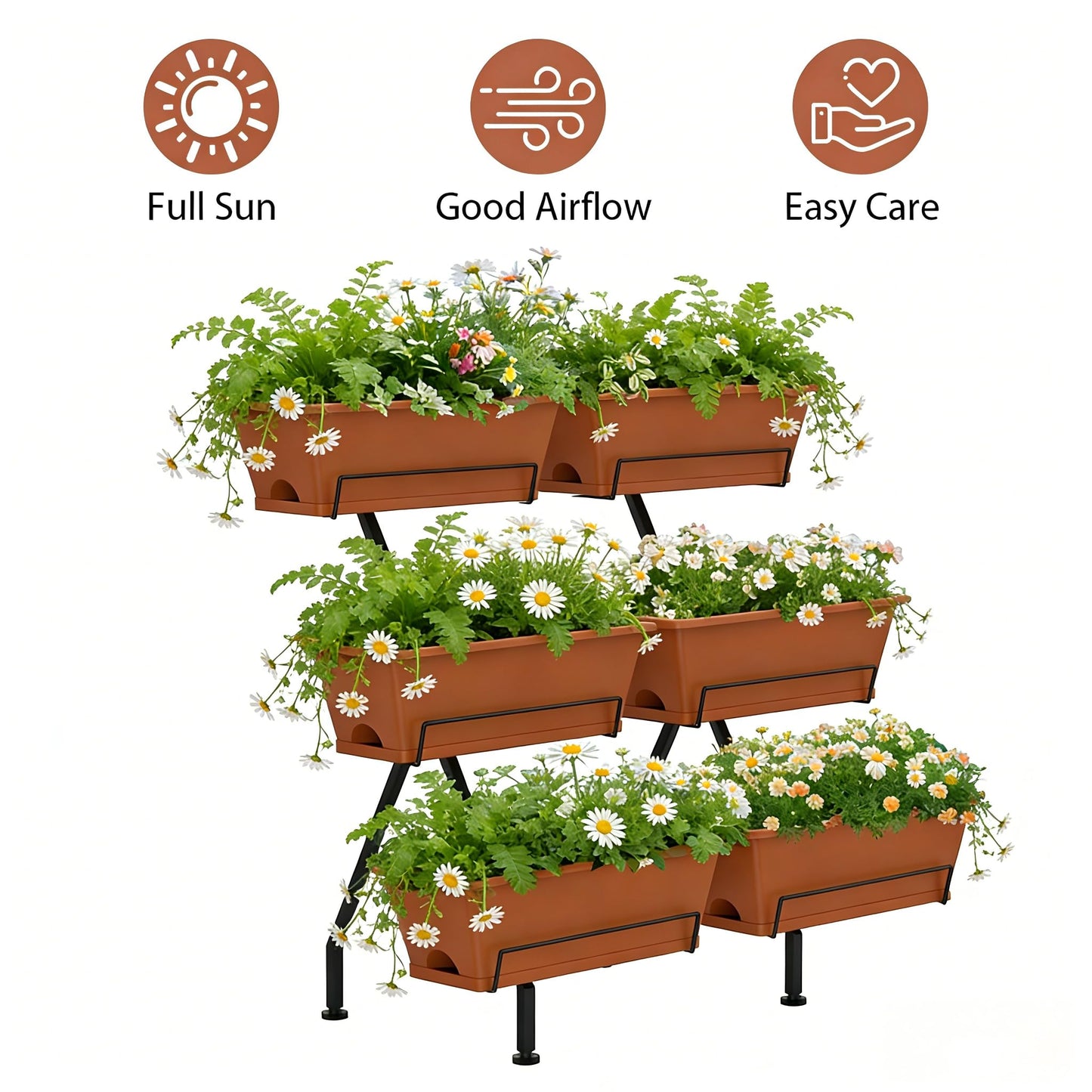 Vertical Garden Planter 3 Tier Vertical Raised Garden Bed Standing Garden Planters with 6 Container Boxes Elevated Garden Planters Indoor Outdoor Herb Planter for Flowers Vegetables Plants, Brick Red