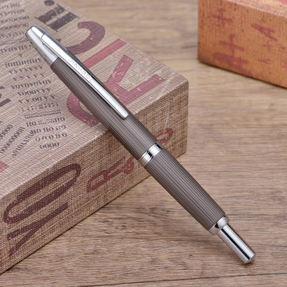 Jinhao 10 Press Fountain Pen with Box, Brushed Matt Gray Retractable Extra Fine Nib with Ink Converter Set (Silver Clip)