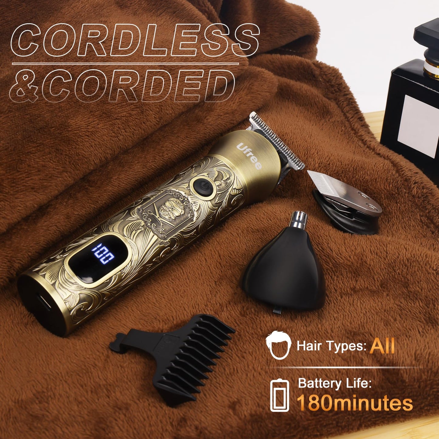 Ufree Beard Trimmer for Men Professional with Hair Clippers, Barber Clippers and Trimmers Set, Electric Razor Shavers for Men, Cordless Mens Grooming Kit for Nose, Ear, Face, Hair, Gifts