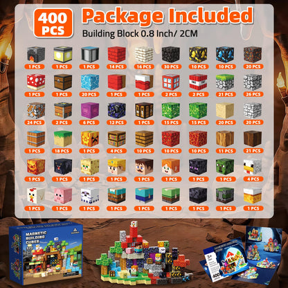 400PCS Magnetic Blocks, Magnetic Building Cube Set for Kids Ages 3+, Constructions STEM Stacking Tiles Toy Building Birthday Gifts for Boys Girls