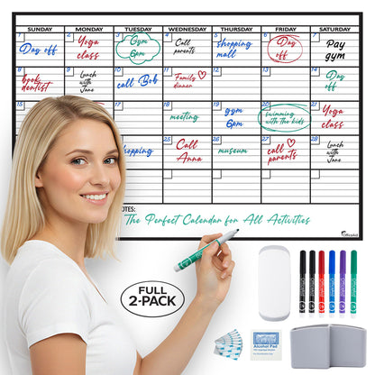 (2 PK) Small Dry Erase Calendar for Wall, 17x26, Small Wall Calendar Dry Erase, White Board for Office, Home & School, Erasable Whiteboard, Monthly Undated Reusable White Board Planner