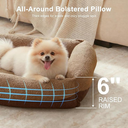 FURTIME Washable Small Dog Bed, Rectangle Comfy Fluffy Kitten Puppy Bed, Removable Zipper Cover Machine Wash, Breathable Orthopedic Bed Durable Pet Cuddler with Anti-Slip Bottom, 20x19x6 in, Brown