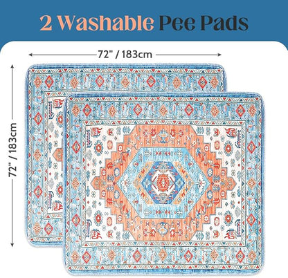 Washable Pee Pads for Dogs, 2 Pack Reusable Puppy Training Pads 72"x72" Super Absorbent Waterproof Dog Training Pads, Non-Slip Potty Pads, Whelping Pads Litter Mat Orange/Mix