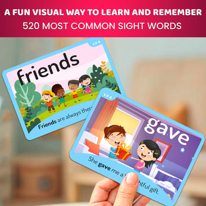 520 Sight Words Flash Cards Kindergarten with Sentences For Kids Ages 4-8 – Based on Dolch Sight Words Lists for Reading Fluency – Flashcards for Studying Pre-K to 3rd Grade - Speech Therapy Materials