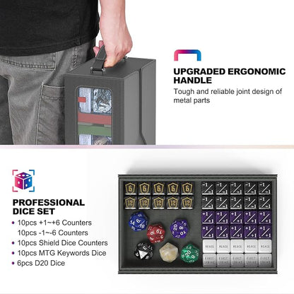 UAONO MTG Deck Box, 6-Deck Modular Commander Deck Box with Extra Dice Set | Hold 600+ Double-sleeved Cards, Modular Deck Box with 35PT Magnetic Card Holder for Magic the Gathering Multicolor Limited