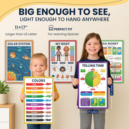 RYVE Educational Posters for Kids – 18 Laminated Preschool Posters for Classroom, Alphabet Poster, Numbers, Shapes – Toddler Learning Posters 1-3, Kindergarten, Homeschool Decor, Preschool Must Haves