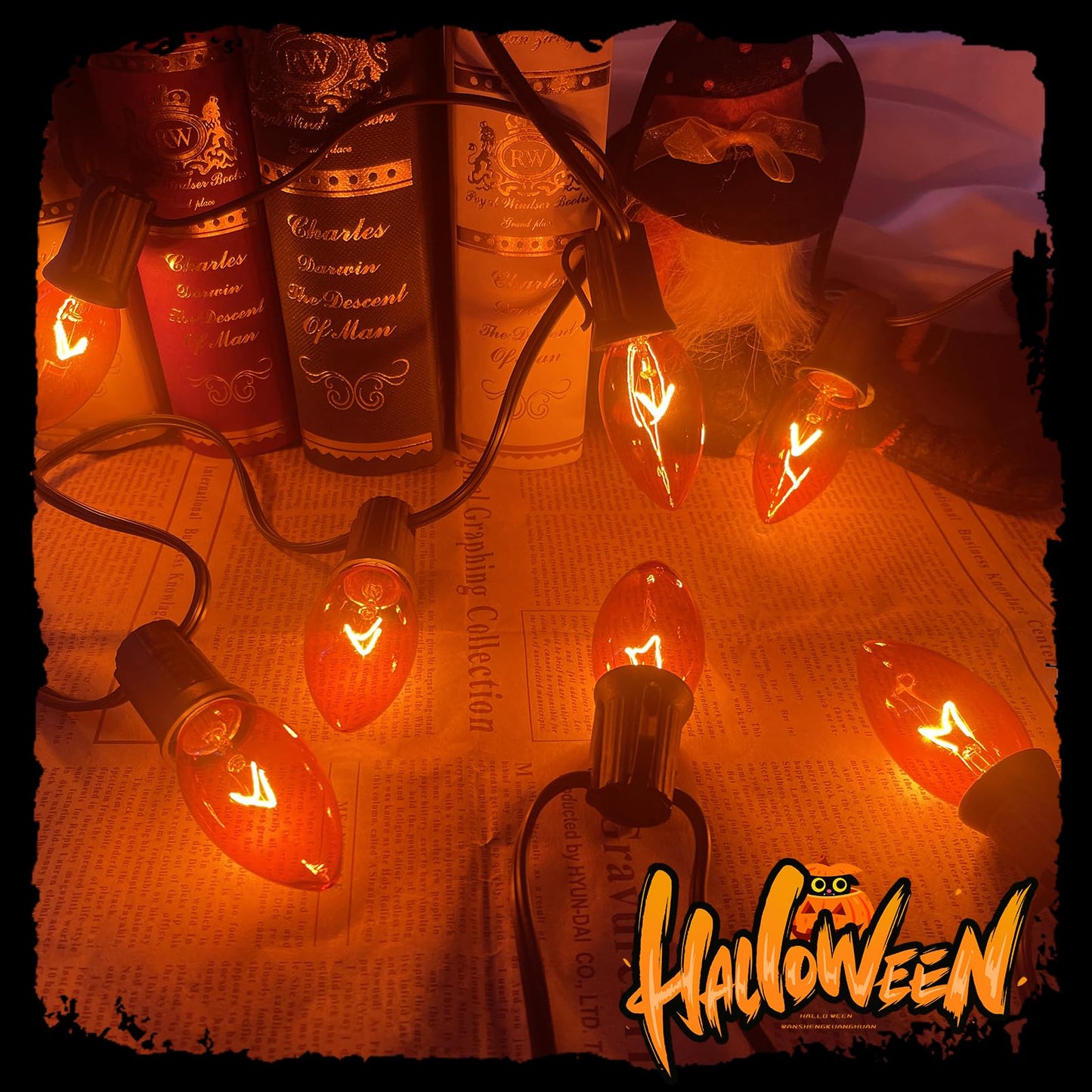 GOOTHY C9 Orange Christmas String Lights, 25Ft Outdoor Christmas Decorations Lights with 26 Incandescent Orange Bulbs, Hanging Patio Lights Waterproof for Roofline Backyard Outdoor Halloween Party