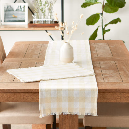DII Heavyweight Fringed Check Tabletop Collection, Placemat Set, 13x19, Natural, 6 Count