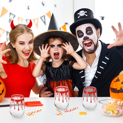 Whaline 3Pcs Halloween Stemless Wine Glasses 17oz Blood Splattered Drinking Glasses Horror Bloody Tumbler Cups for Halloween Party Event Supplies Kitchen Decorations Wine Glasses Lovers Gift
