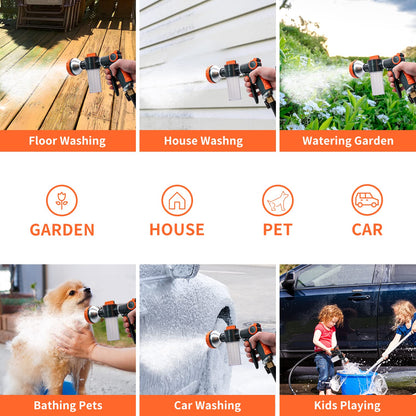 Garden Hose Nozzle,8 Patterns Hose Sprayer High Pressure,Heavy Duty Dog Wash,Metal Water Hose Nozzle with Soap Dispenser,Car Wash Foam Gun