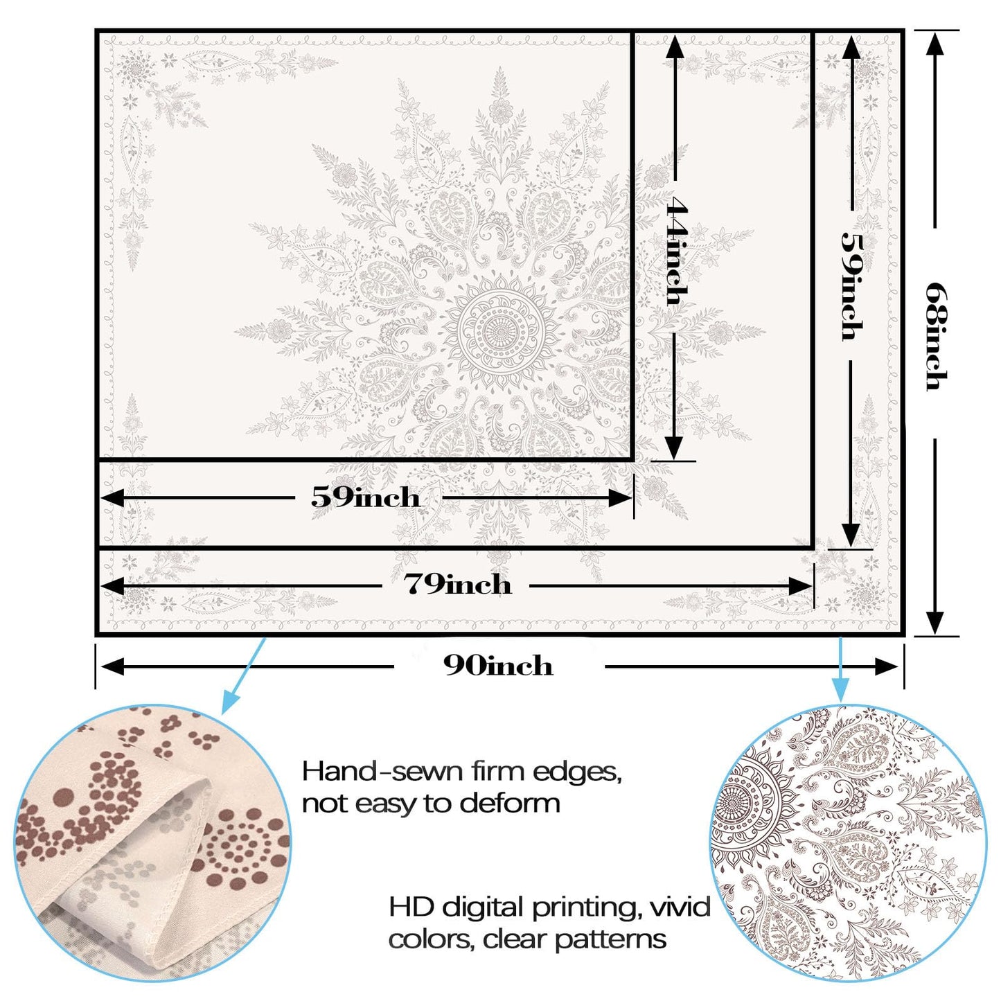 Lunerfex Boho Floral Tapestry Mandala Wall Tapestry, Cute Tapestries for Bedroom Beige Flower Tapestries Wall Hanging for Bedroom Living Room Decor Beige-2 70"x90"