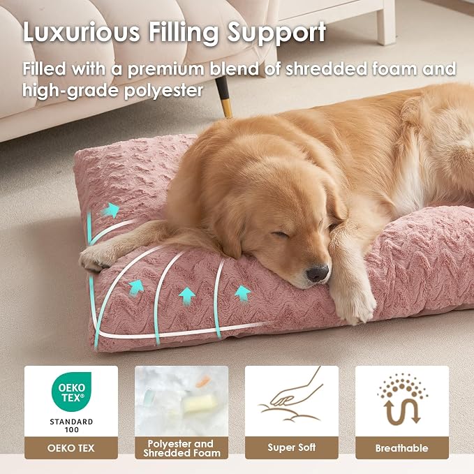 EHEYCIGA XXL Washable Dog Bed for Crate 47x29 Inch, Kennel Pad for Extra Large Dogs Up to 100 lbs, Plush and Comfy Pet Sleeping Mat, Pink