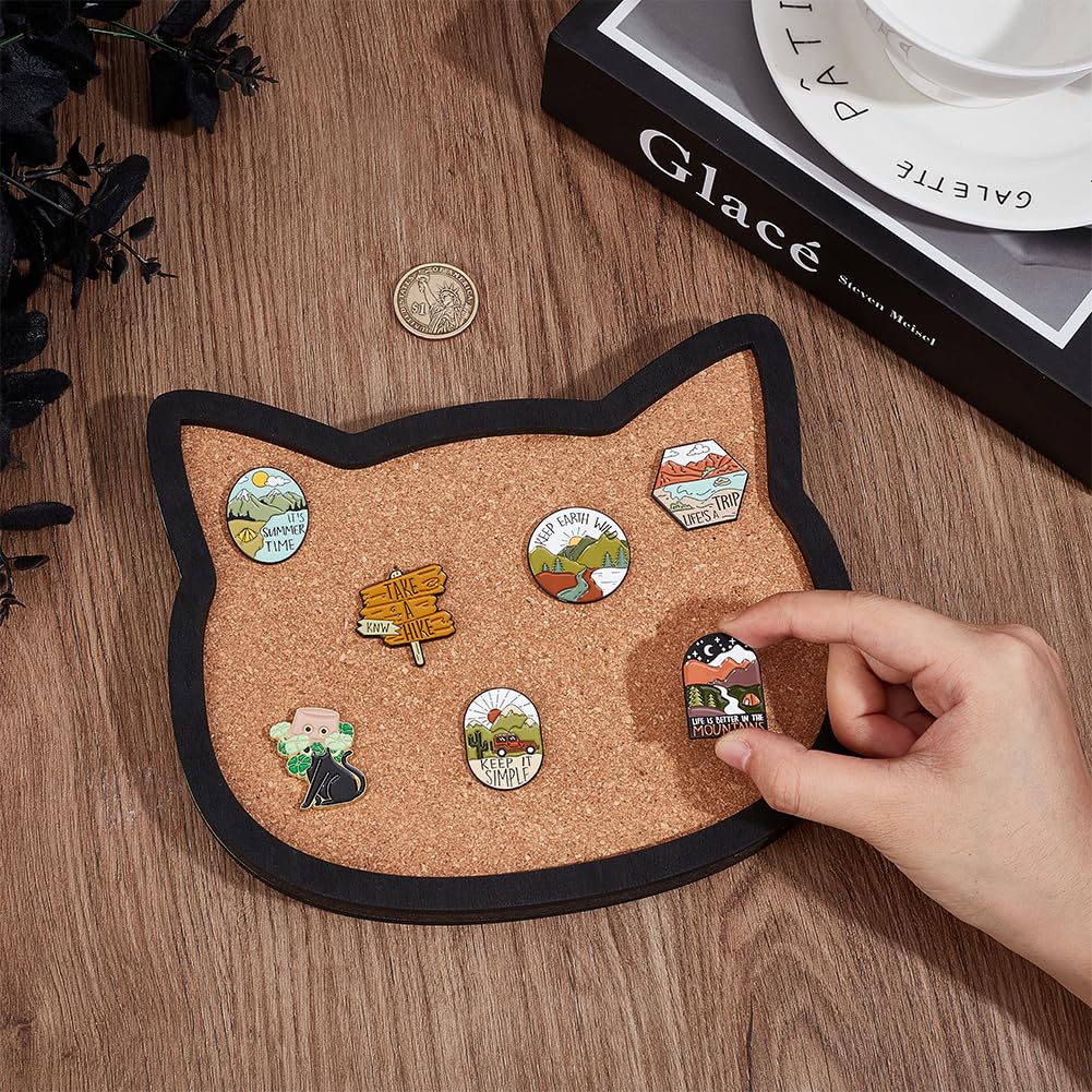 BENECREAT Cat Pin Board Cork Board, 7.8x6.7inch Bulletin Display Board Wall Mounted Cork Board with Black Frame for Brooch Pin Storage Display, Office Home and School Decor