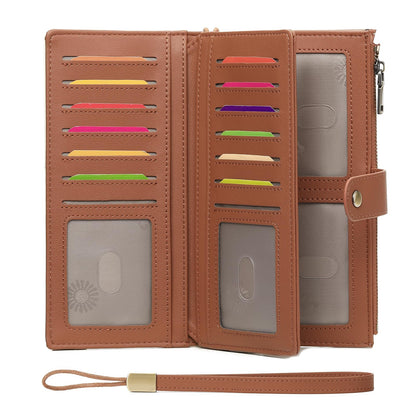 GAEKEAO Wallets for Women Leather RFID Blocking Large Capacity Card Case Ladies Wristlet Clutch Wallets Zipper Pocket with 4 ID Windows 21 Card Slots