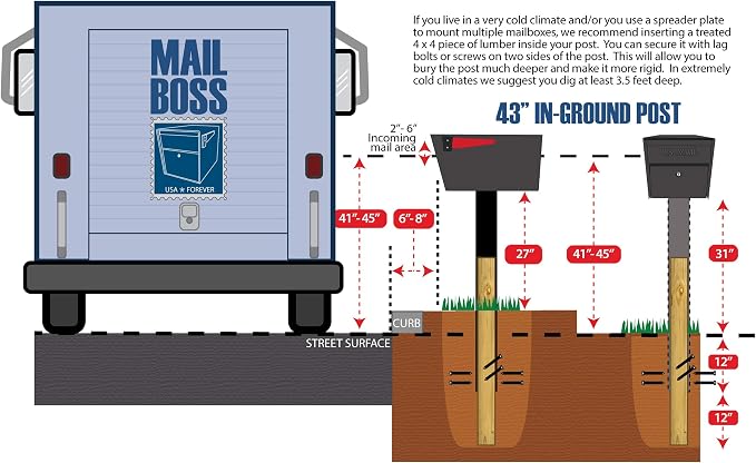 Mail Boss 7123, Bronze In-Ground Mounting Post, 44 x 4 x 4 inches, for Use with Mailbox,Medium