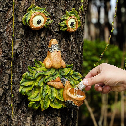 Flytime Tree Face Decor Outdoor,Whimsical Outdoor Art with Bird Feeder,Tree Hugger Bark Ghost Face Decoration Funny Yard Art,Garden Creative Decoration (8 INCH)