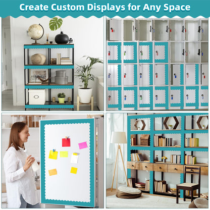 30 Pcs Magnetic Borders for Classroom Whiteboard - Lake Blue Magnetic Bulletin Board Border Set - Scalloped Chalkboard Border Strips for Teachers, Parents, DIY Home,School & Office Decoration