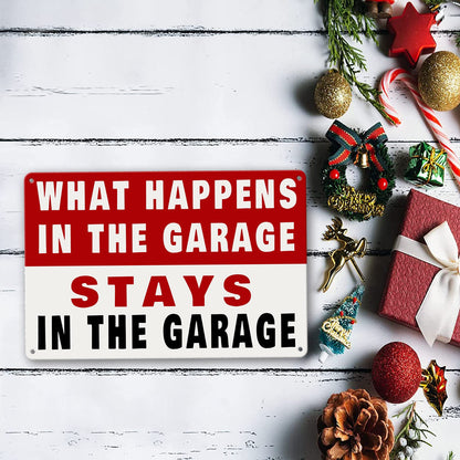Metal Tin Garage Sign Man Cave Wall Decor For Men What Happens In The Garage Stays In The Garage Signs Funny Room Accessories Home Decorations Bar Signs Garage Rules Garage Stuff Gifts 12 X 8 Inch