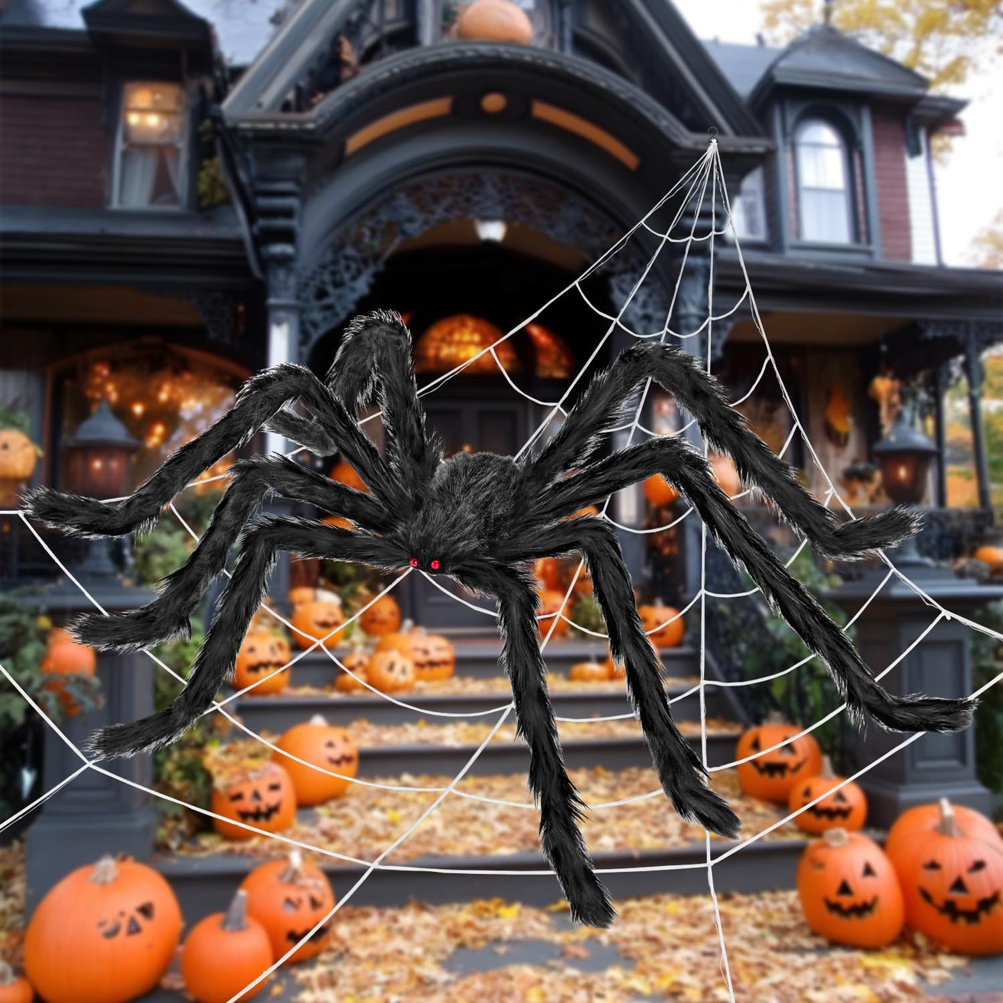 Kendane Halloween Decorations Outdoor and Indoor,200" Halloween Spider Web with 59" Giant Spider,Scary Party Decorations for Yard,House Decor.