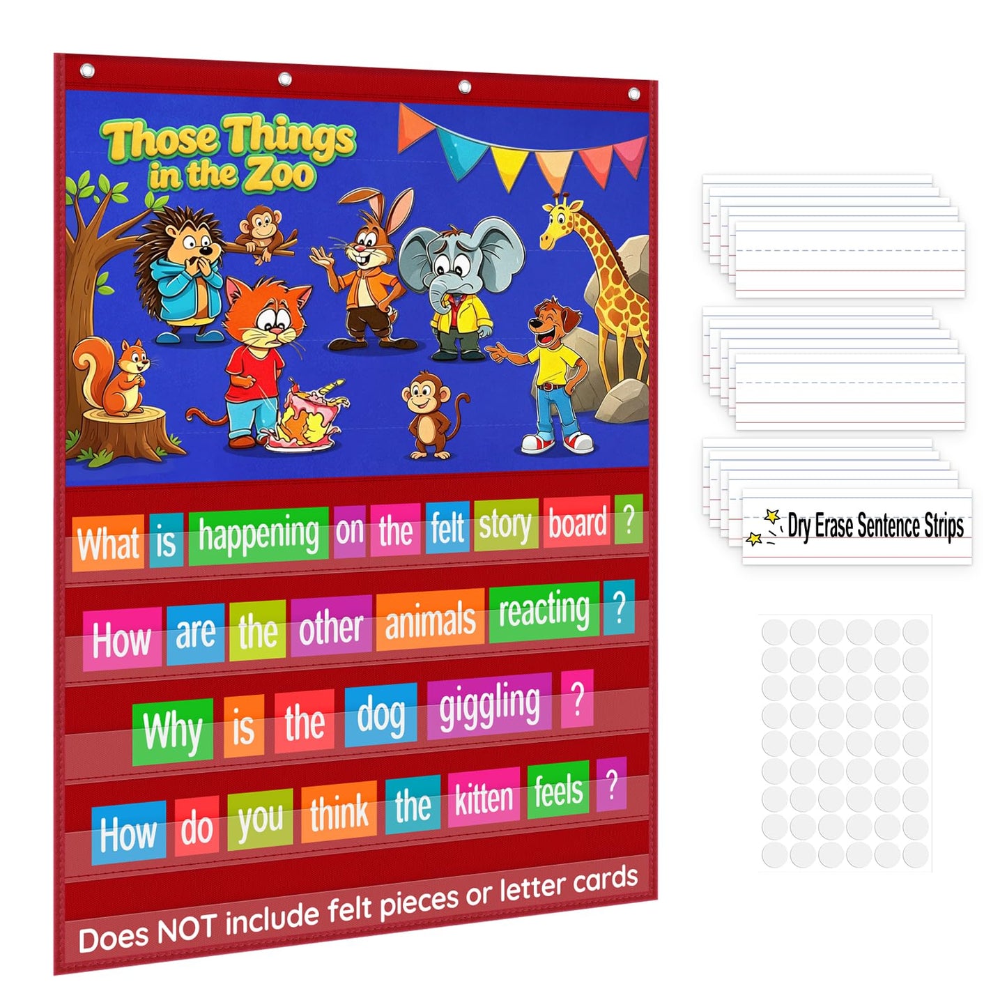 AKAYOK 2-in-1 Felt Board & Pocket Chart, 37”x28 Felt Board for Wall with 54 Self Adhesive Dots & 15 Dry Erase Sentence Strips, Flannel Boards Stories for Preschool, Early Literacy & Speech Therapy
