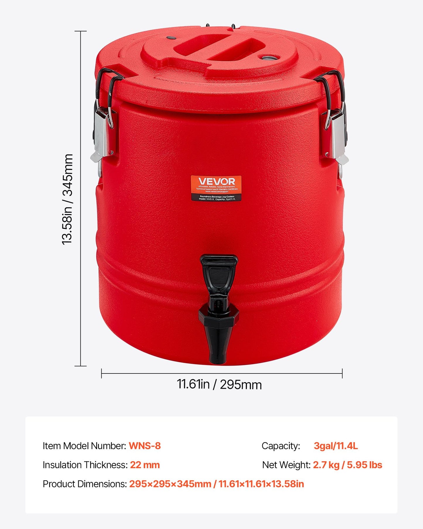 VEVOR Insulated Beverage Dispenser, 3 Gal/11.4L Thermal Hot and Cold Drink Server Dispenser with Spigot, Food-Grade Cooler Jug with 304 Stainless Steel Interior, for Tea Coffee Restaurant Outdoor