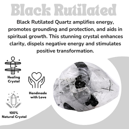 Amazing Gemstone Black Rutilated Quartz Crystals & Healing Stones Tumbled - 1 oz Black Rutilated Quartz Stone, Healing Stones for Energy Balance, Premium Polished Gems Rocks for Meditation & Wellness