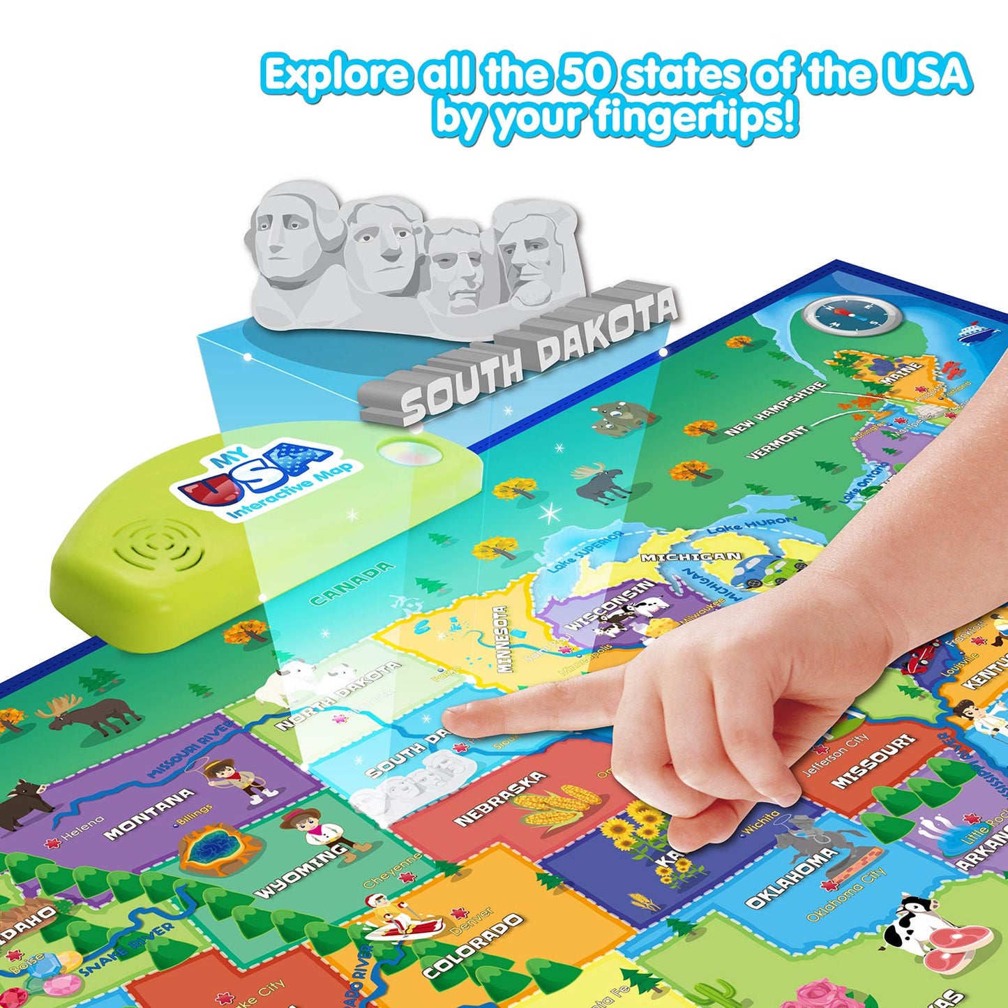 BEST LEARNING i-Poster My USA - Interactive Talking United States Map for Kids Ages 5-12 - Birthday Gift for 5 6 7 Year Old Boys & Girls - STEM Homeschool Educational Toy