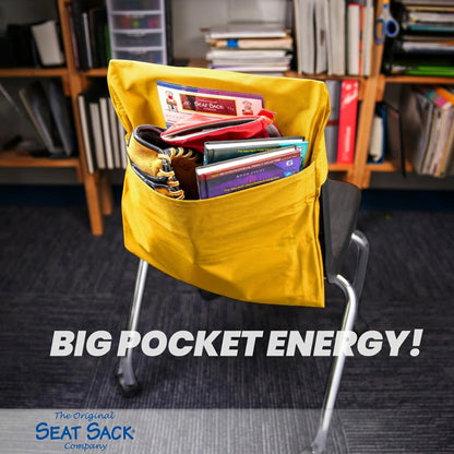Seat Sack Student Chair Storage Pocket - 12", Classroom Chair Organizer for Student Desks, Durable Over-the-Chair Storage, Yellow, 1-Pack