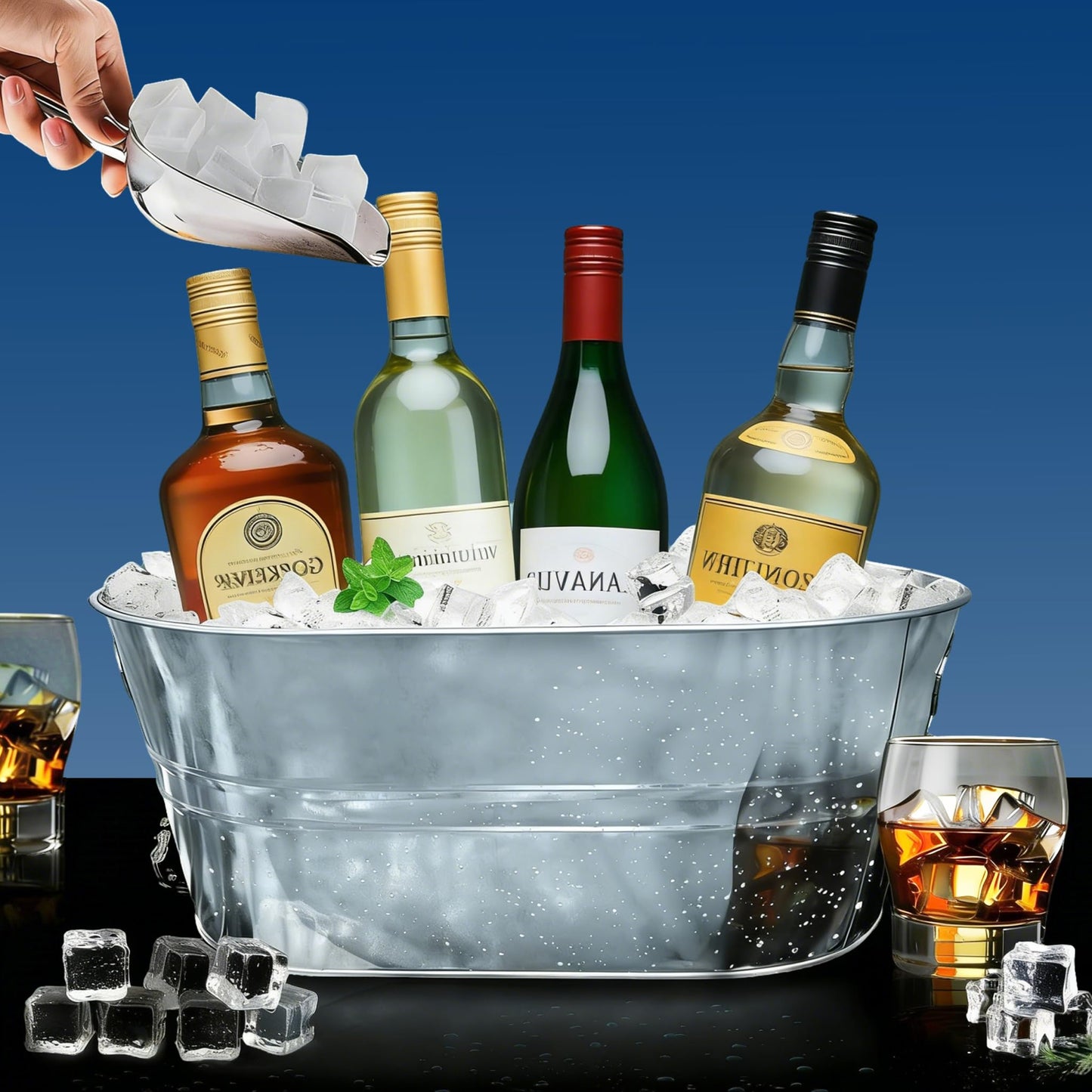 4 Pack 3 Gallon Galvanized Tub, Ice Buckets for Parties, Beverage Tubs for Parties, Metal Drink Buckets for Parties with Carry Handles, Champagne Wine Beer Cooling Tub, Mimosa Bar Supplies