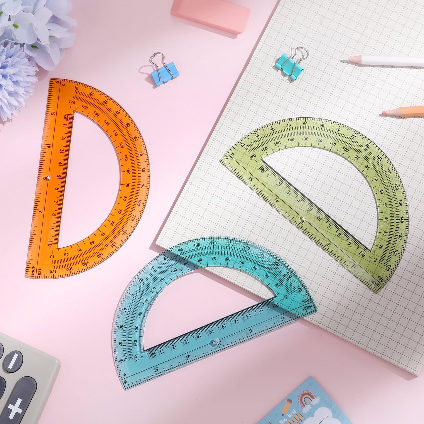 Sayglossy 36 Pcs of Colorful Plastic Protractors 180 Degrees 6 Inches Mathematical Protractor Translucent Geometric for Learn Office Measurement Drawing