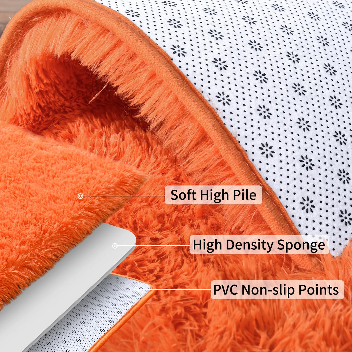 Ailyei Soft Runner Rugs for Bedroom Hallways, 2x3 Orange Fluffy Shag Throw Area Rug Non Slip for Bedside Dorm, Long Shaggy Furry Carpet for Nursery Living Room