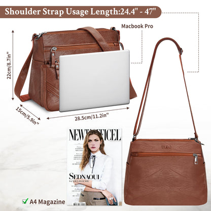 ELDA Crossbody Bags For Women Pocketbooks Soft PU Leather Purses and Handbags Multi Pocket Shoulder Bag (Amber Brown)