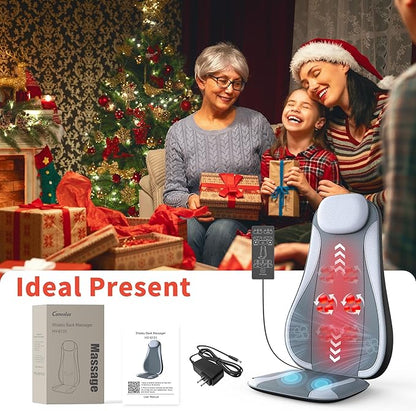 Shiatu Back Massager with Heat, Kneading Rolling Vibration Chair Massager for Deep Tissue Pain Relief, Massage Chair Pad for Home & Office, Ideal Gift for Dad & Mom